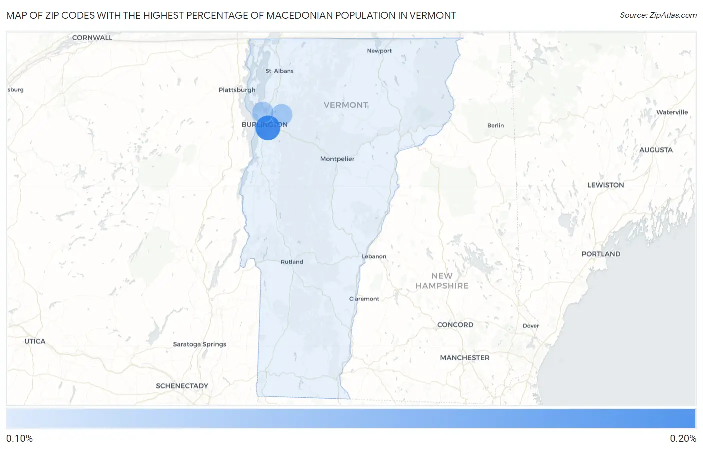 Zip Codes with the Highest Percentage of Macedonian Population in Vermont Map
