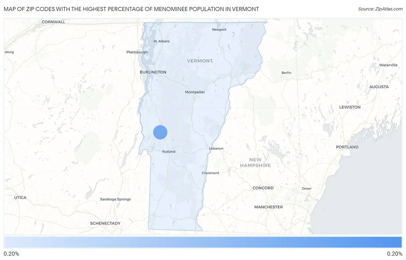 Zip Codes with the Highest Percentage of Menominee Population in Vermont Map
