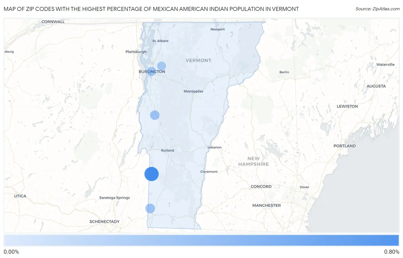 Zip Codes with the Highest Percentage of Mexican American Indian Population in Vermont Map