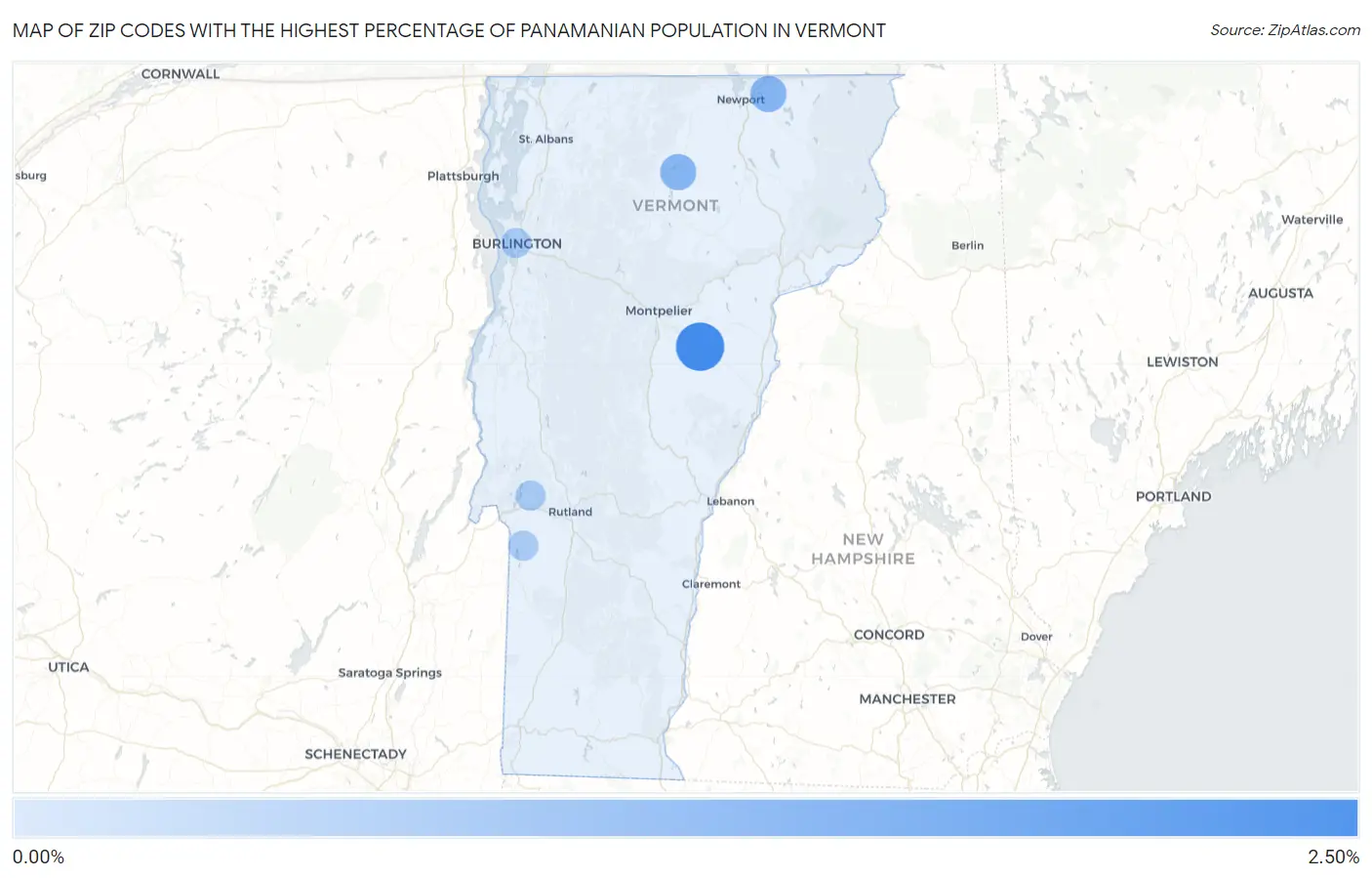 Zip Codes with the Highest Percentage of Panamanian Population in Vermont Map