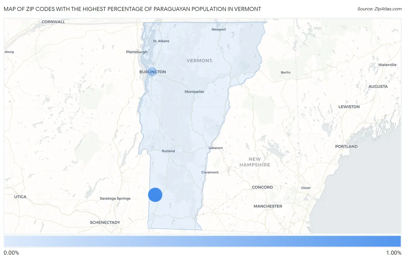 Zip Codes with the Highest Percentage of Paraguayan Population in Vermont Map