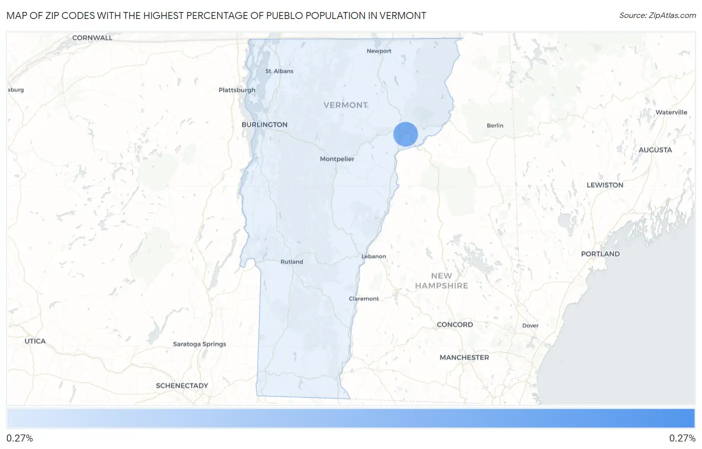 Zip Codes with the Highest Percentage of Pueblo Population in Vermont Map