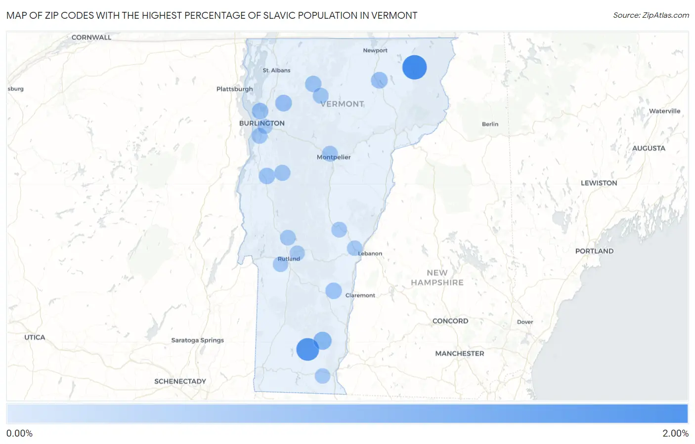 Zip Codes with the Highest Percentage of Slavic Population in Vermont Map