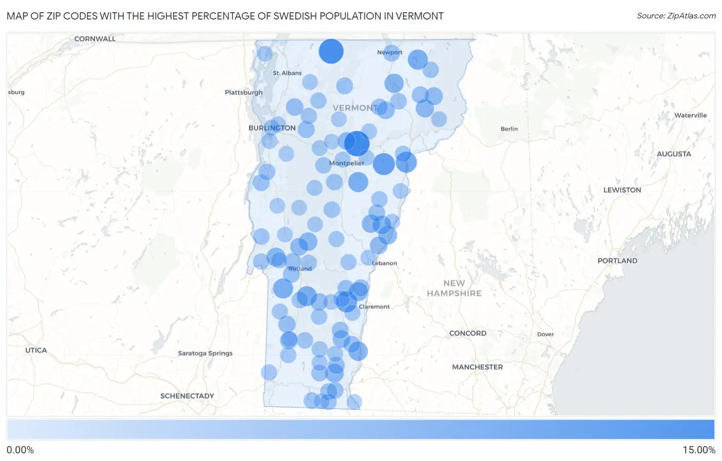 Zip Codes with the Highest Percentage of Swedish Population in Vermont Map