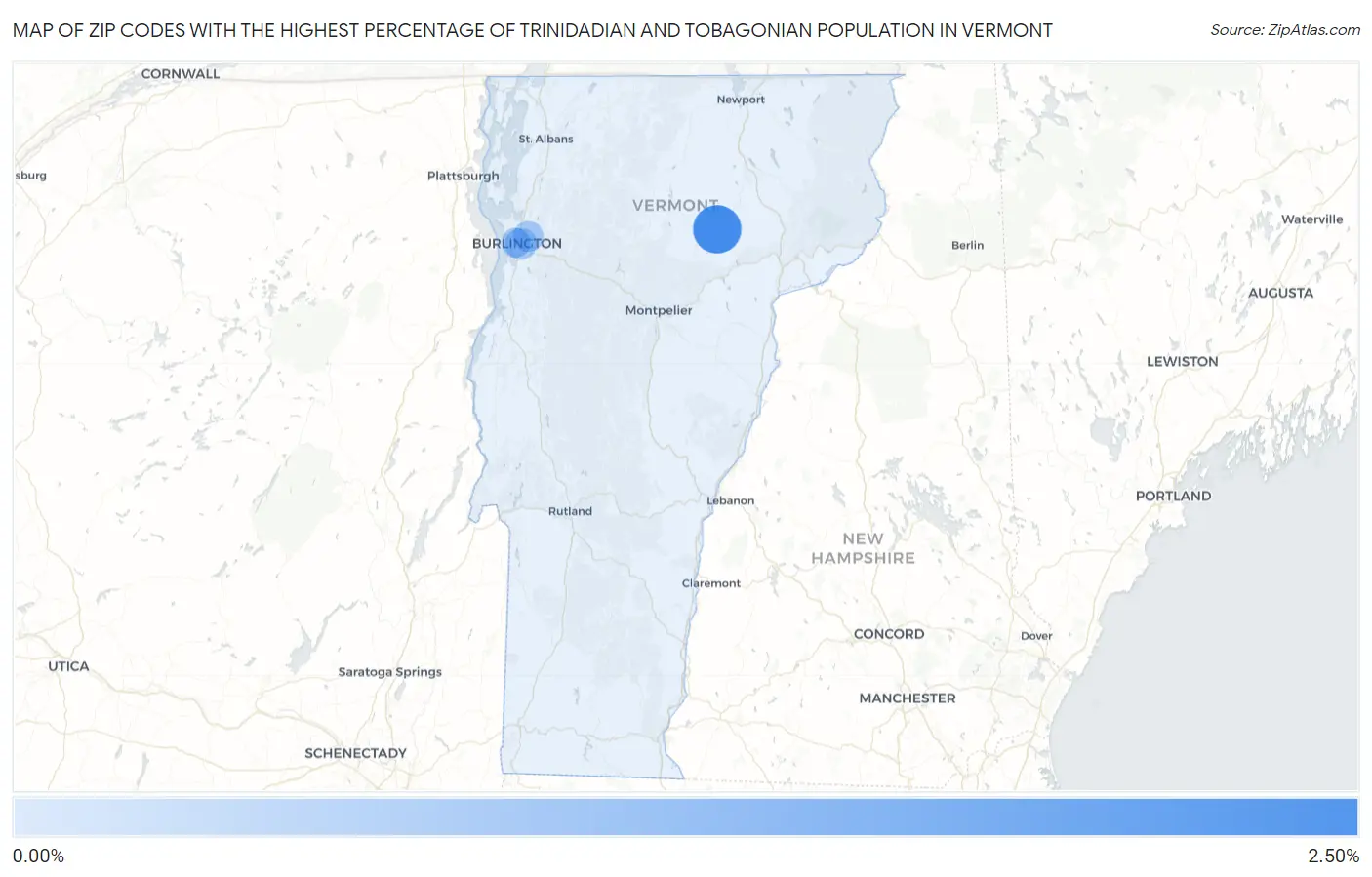 Zip Codes with the Highest Percentage of Trinidadian and Tobagonian Population in Vermont Map