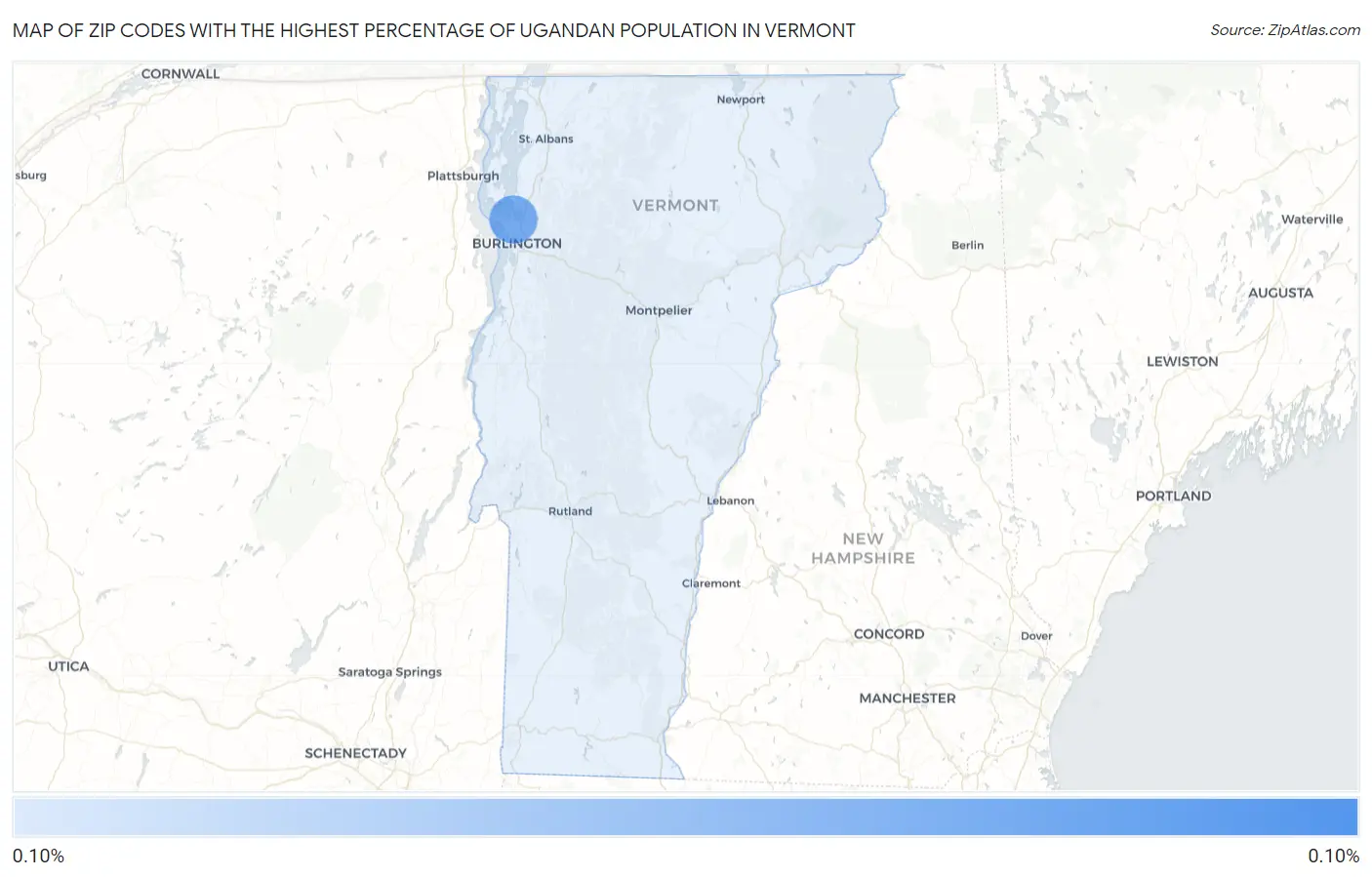 Zip Codes with the Highest Percentage of Ugandan Population in Vermont Map