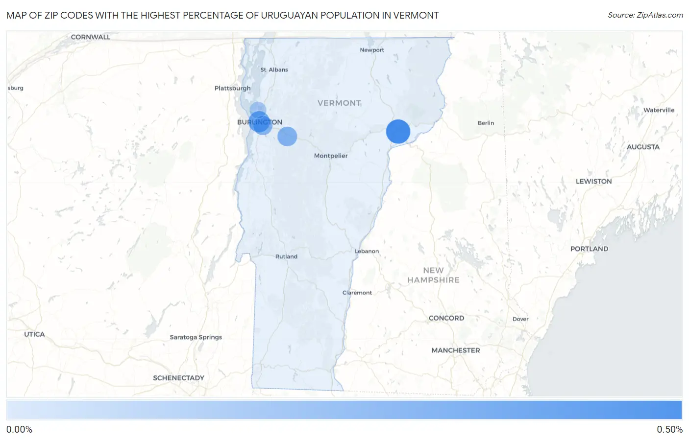 Zip Codes with the Highest Percentage of Uruguayan Population in Vermont Map