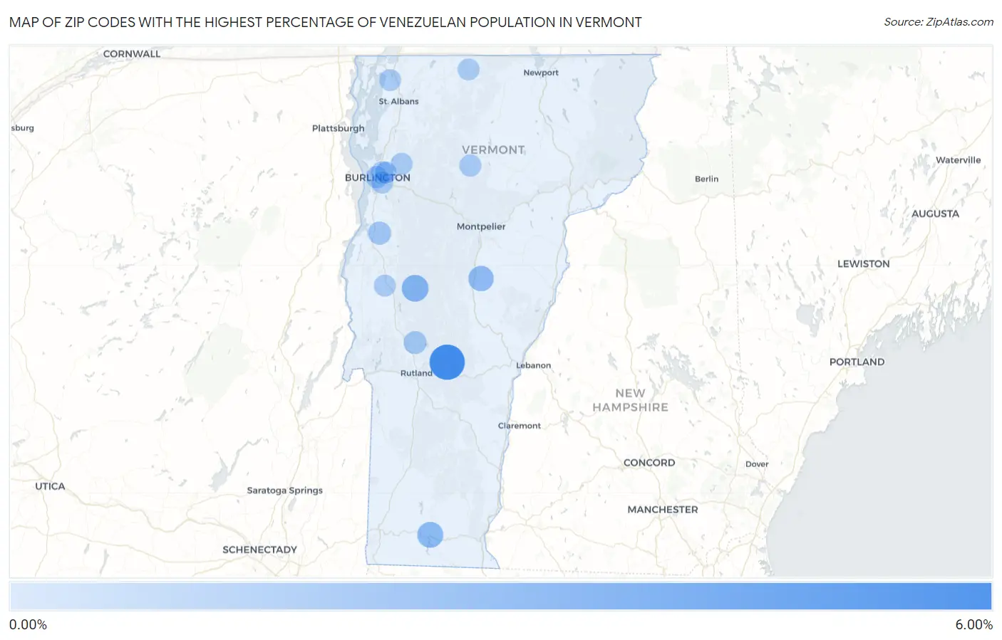 Zip Codes with the Highest Percentage of Venezuelan Population in Vermont Map