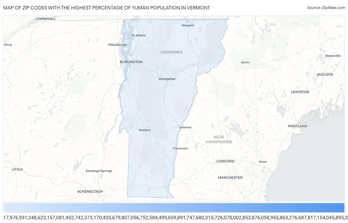 Zip Codes with the Highest Percentage of Yuman Population in Vermont Map