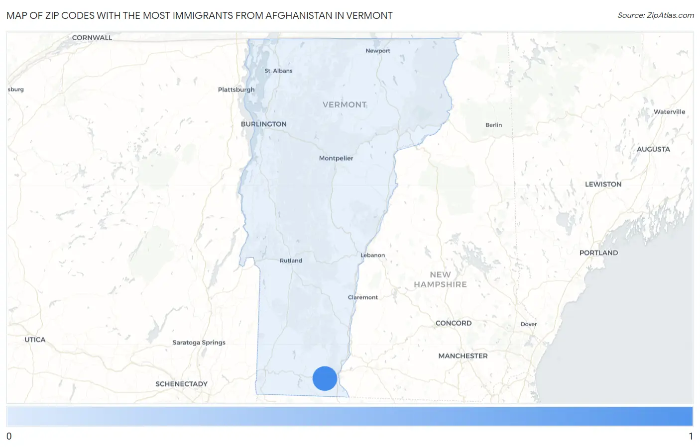 Zip Codes with the Most Immigrants from Afghanistan in Vermont Map