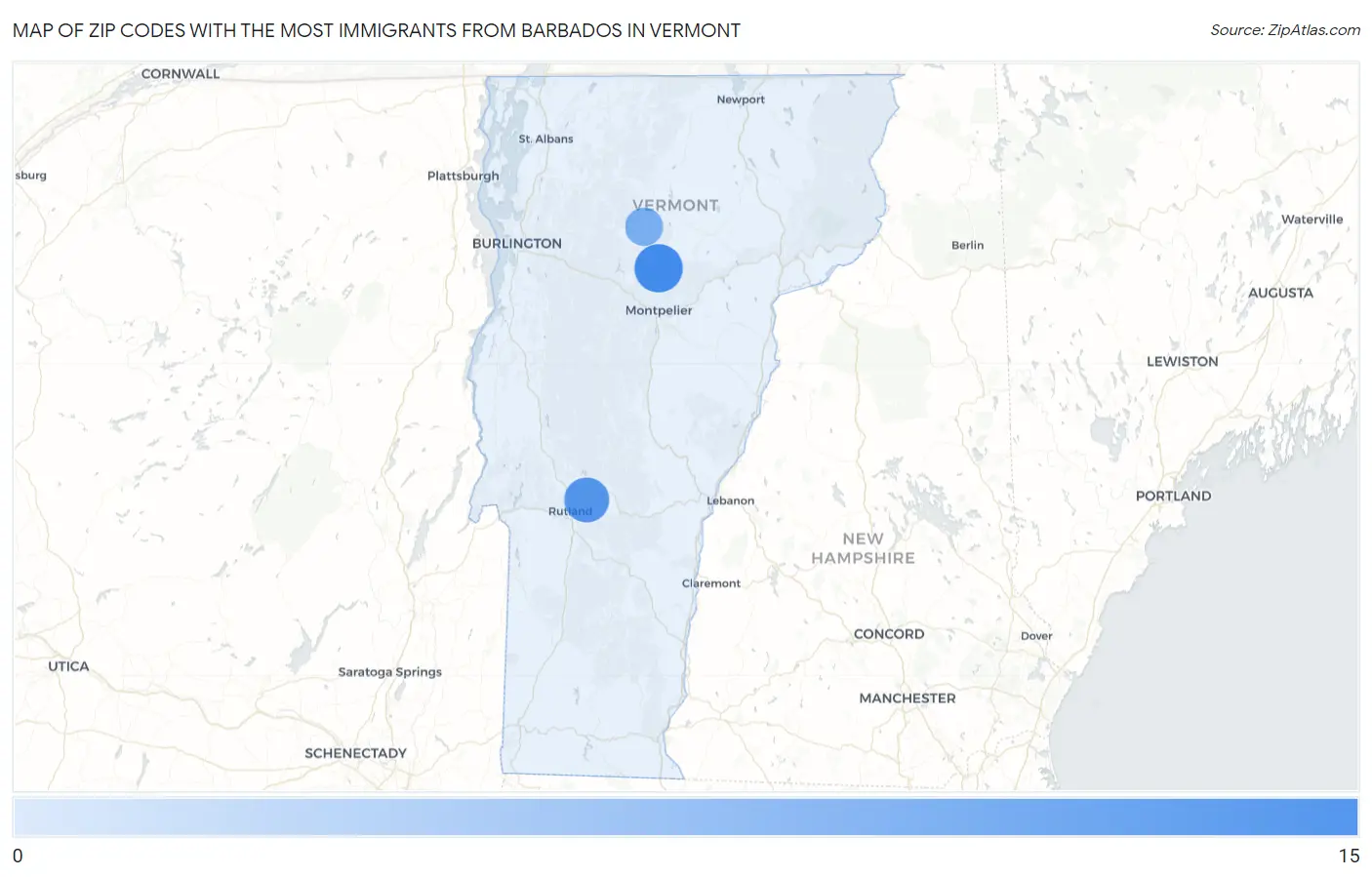 Zip Codes with the Most Immigrants from Barbados in Vermont Map
