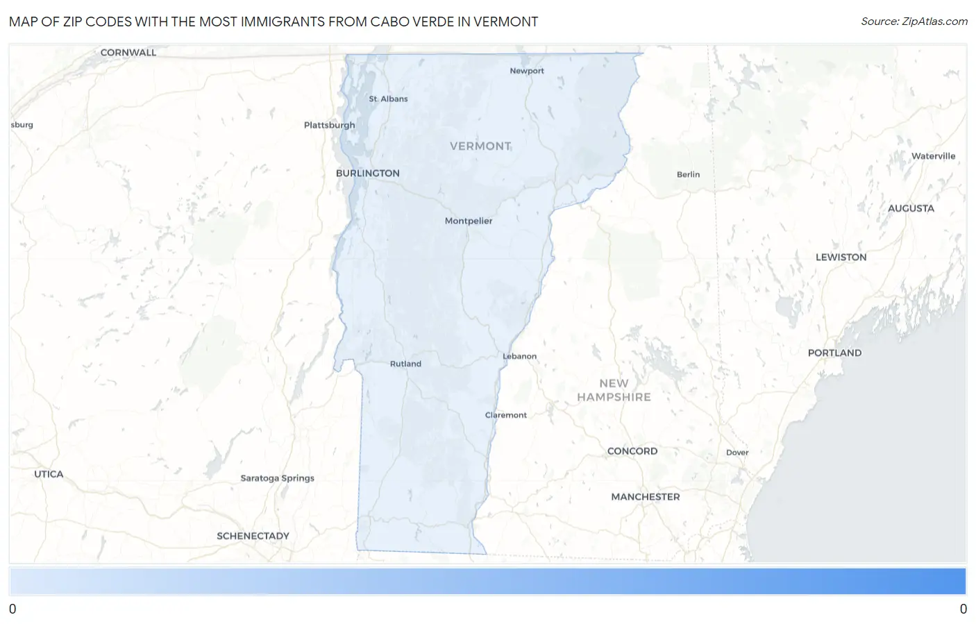 Zip Codes with the Most Immigrants from Cabo Verde in Vermont Map