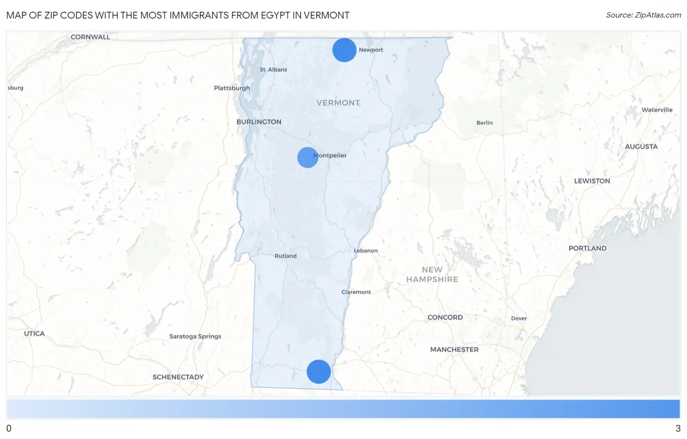 Zip Codes with the Most Immigrants from Egypt in Vermont Map
