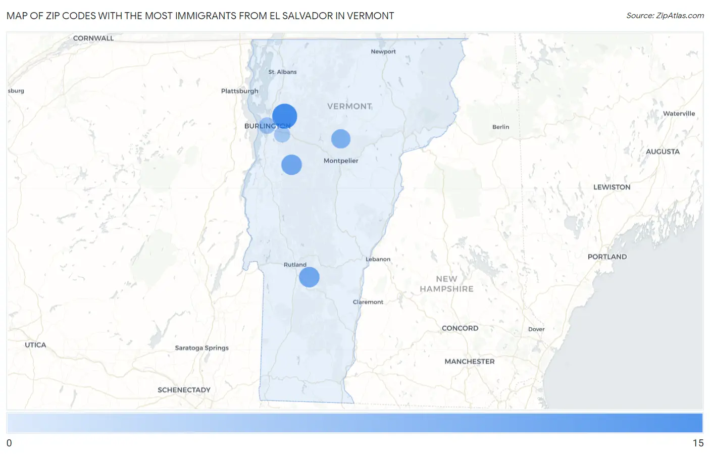 Zip Codes with the Most Immigrants from El Salvador in Vermont Map