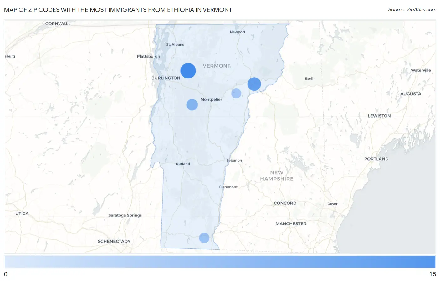 Zip Codes with the Most Immigrants from Ethiopia in Vermont Map