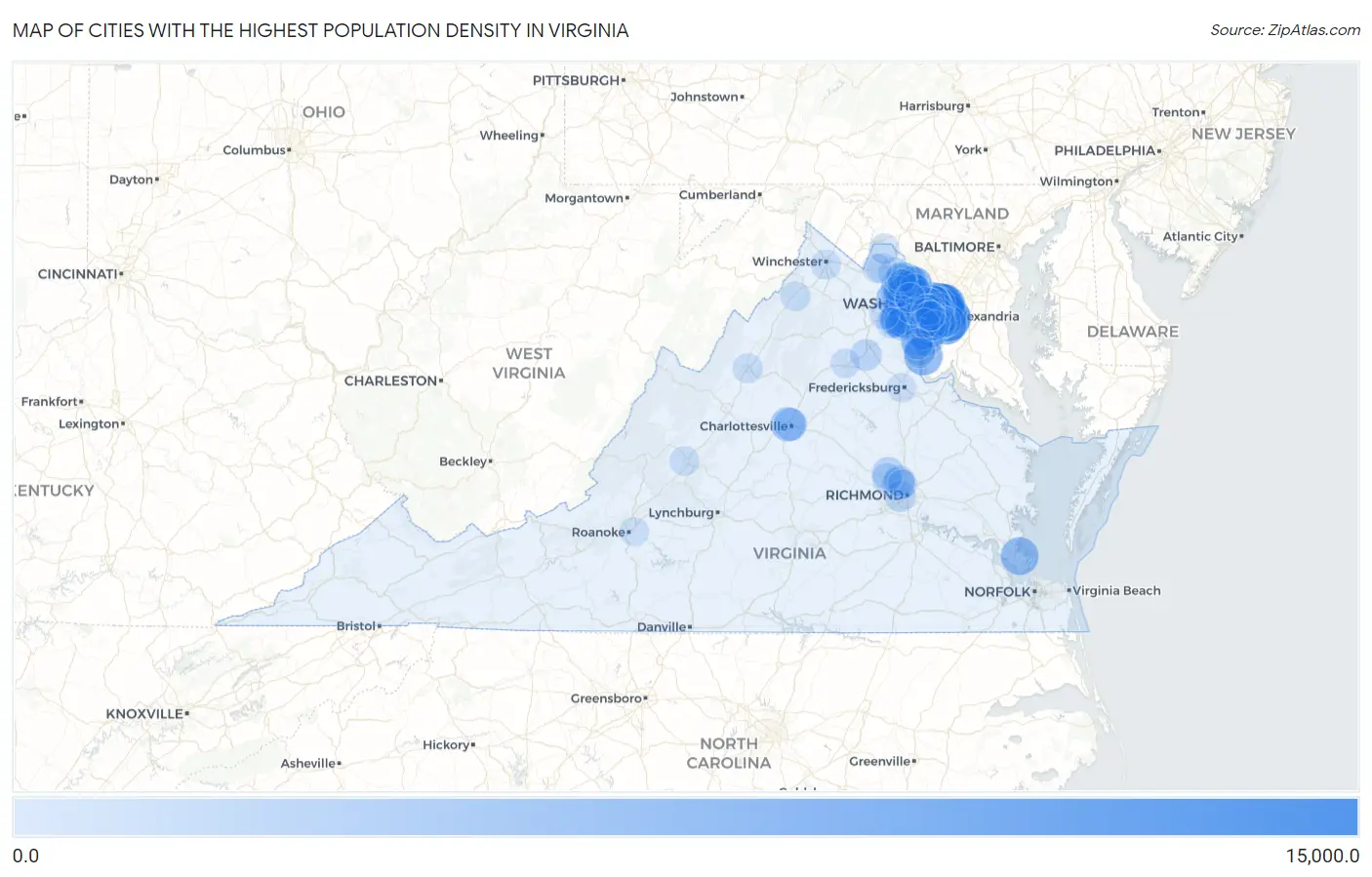 Cities with the Highest Population Density in Virginia Map
