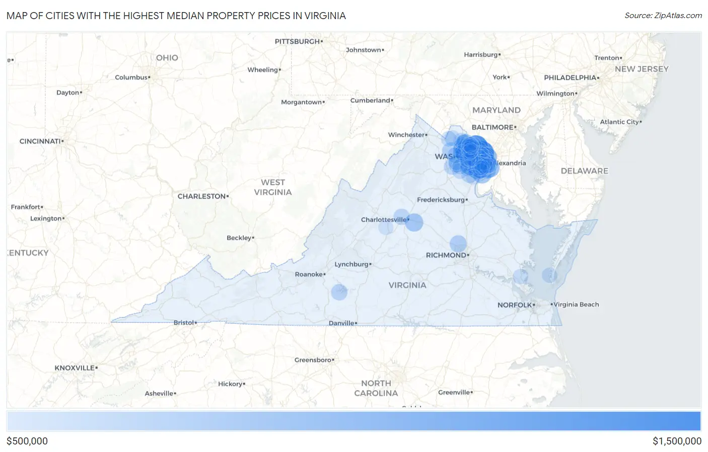 Cities with the Highest Median Property Prices in Virginia Map
