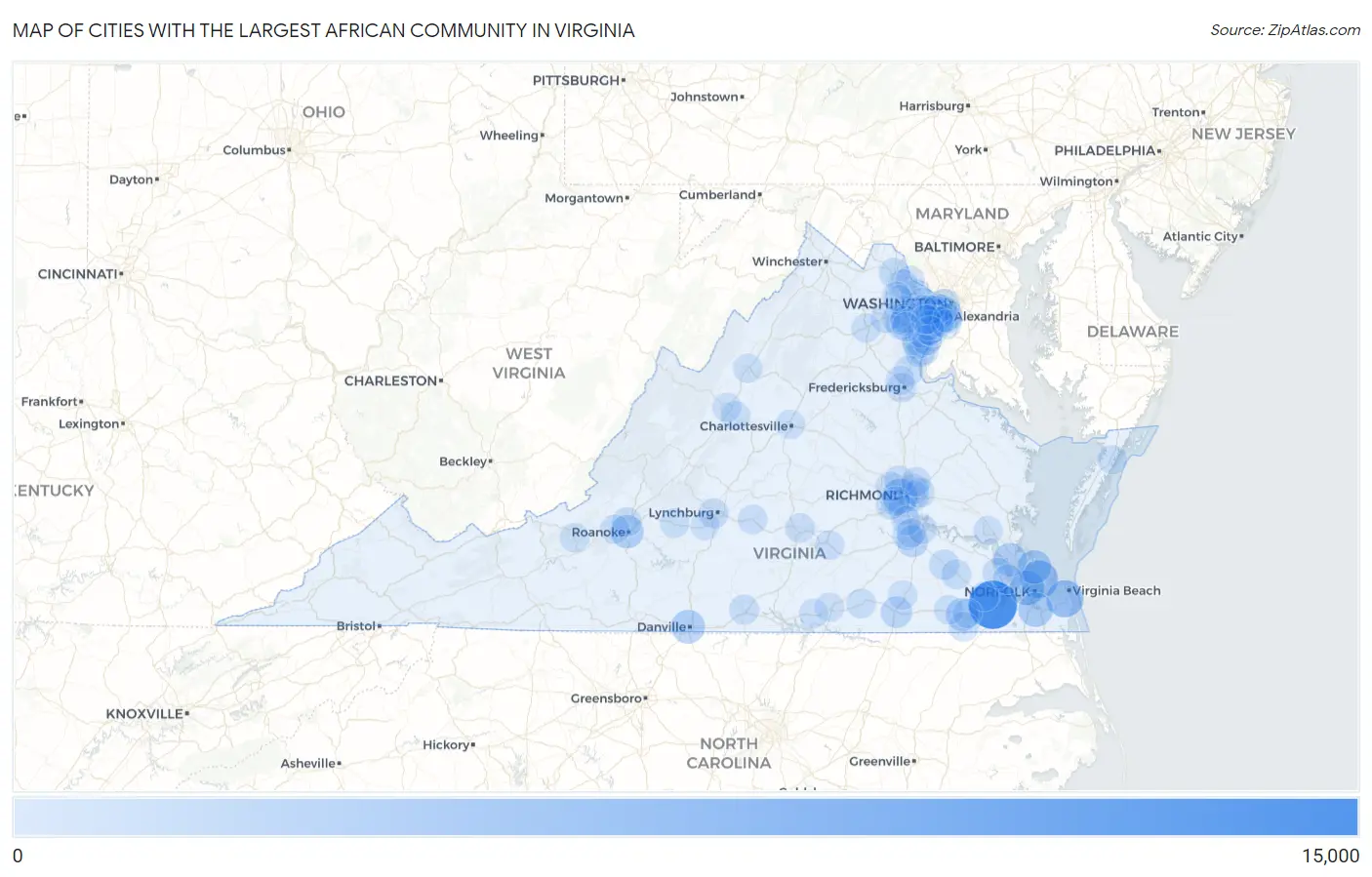 Cities with the Largest African Community in Virginia Map