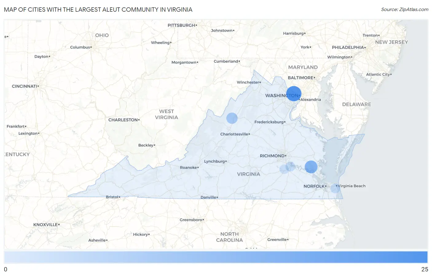 Cities with the Largest Aleut Community in Virginia Map