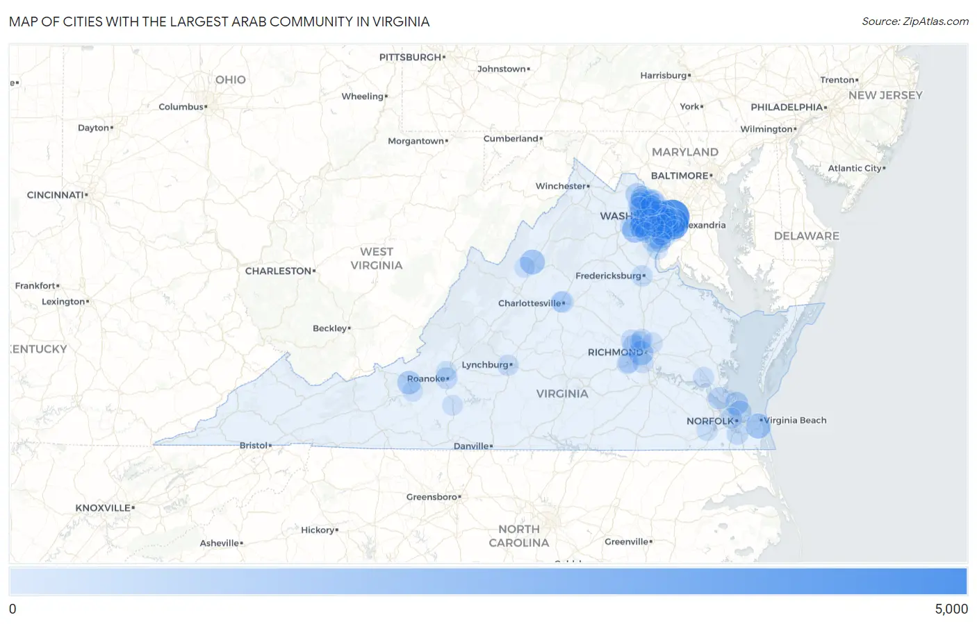 Cities with the Largest Arab Community in Virginia Map