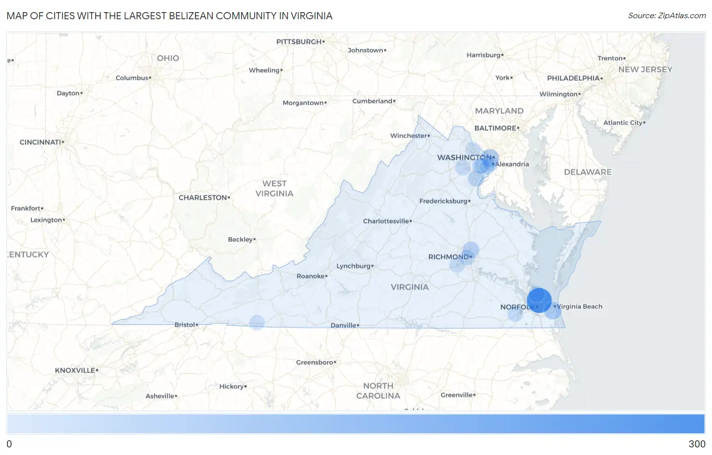 Cities with the Largest Belizean Community in Virginia Map