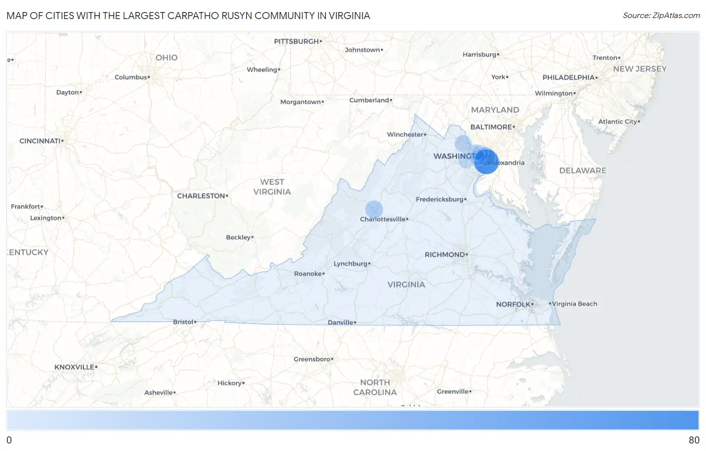 Cities with the Largest Carpatho Rusyn Community in Virginia Map