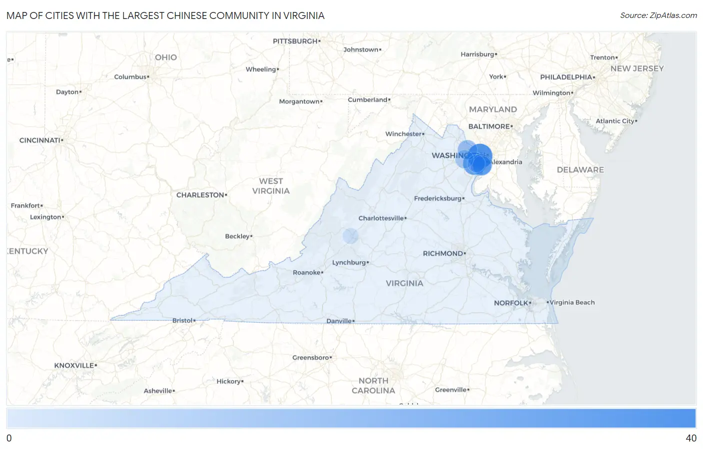 Cities with the Largest Chinese Community in Virginia Map