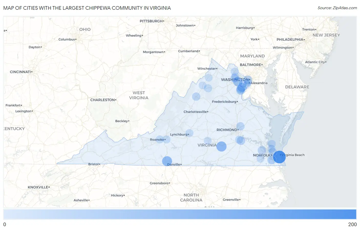 Cities with the Largest Chippewa Community in Virginia Map