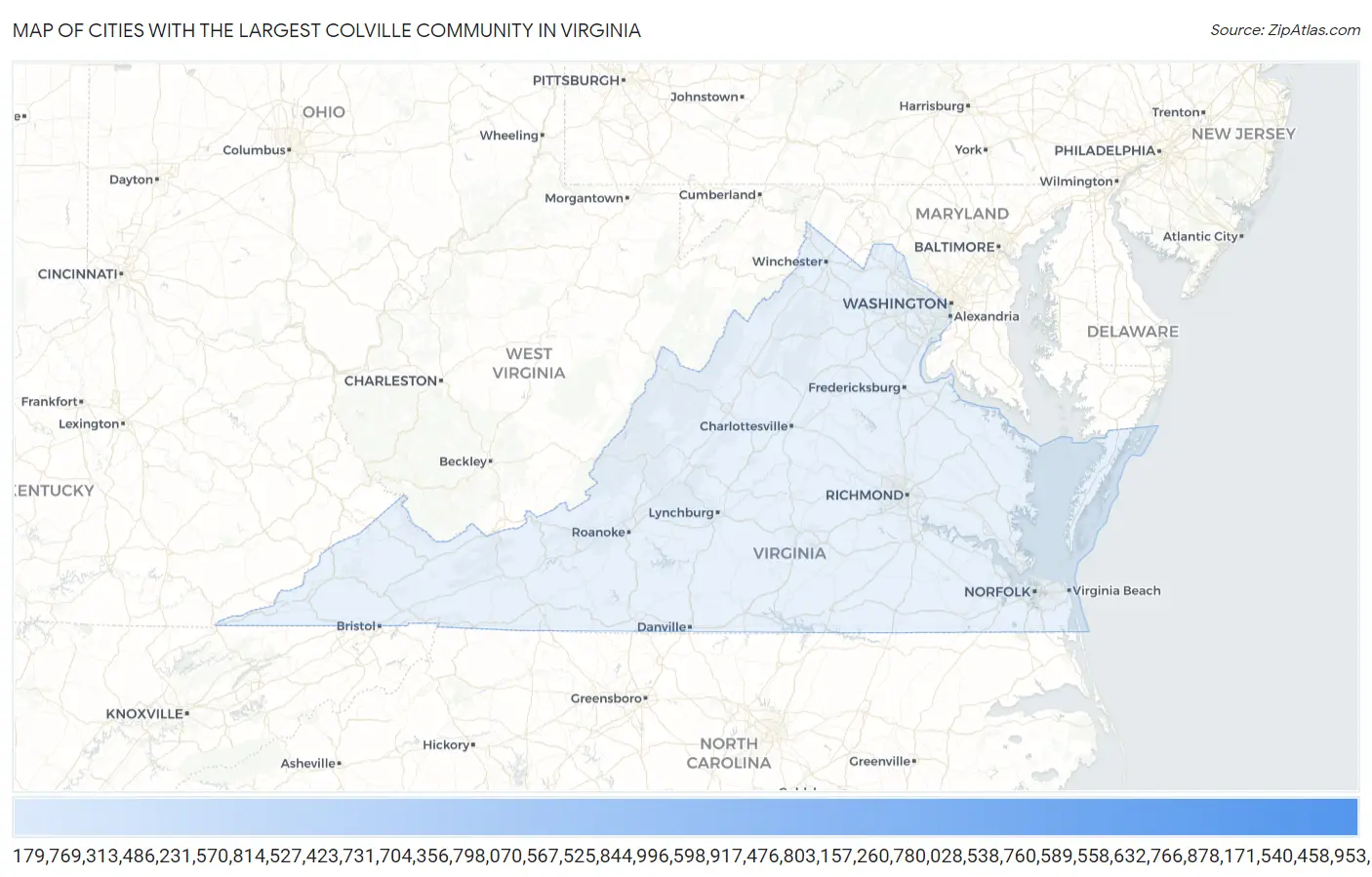 Cities with the Largest Colville Community in Virginia Map