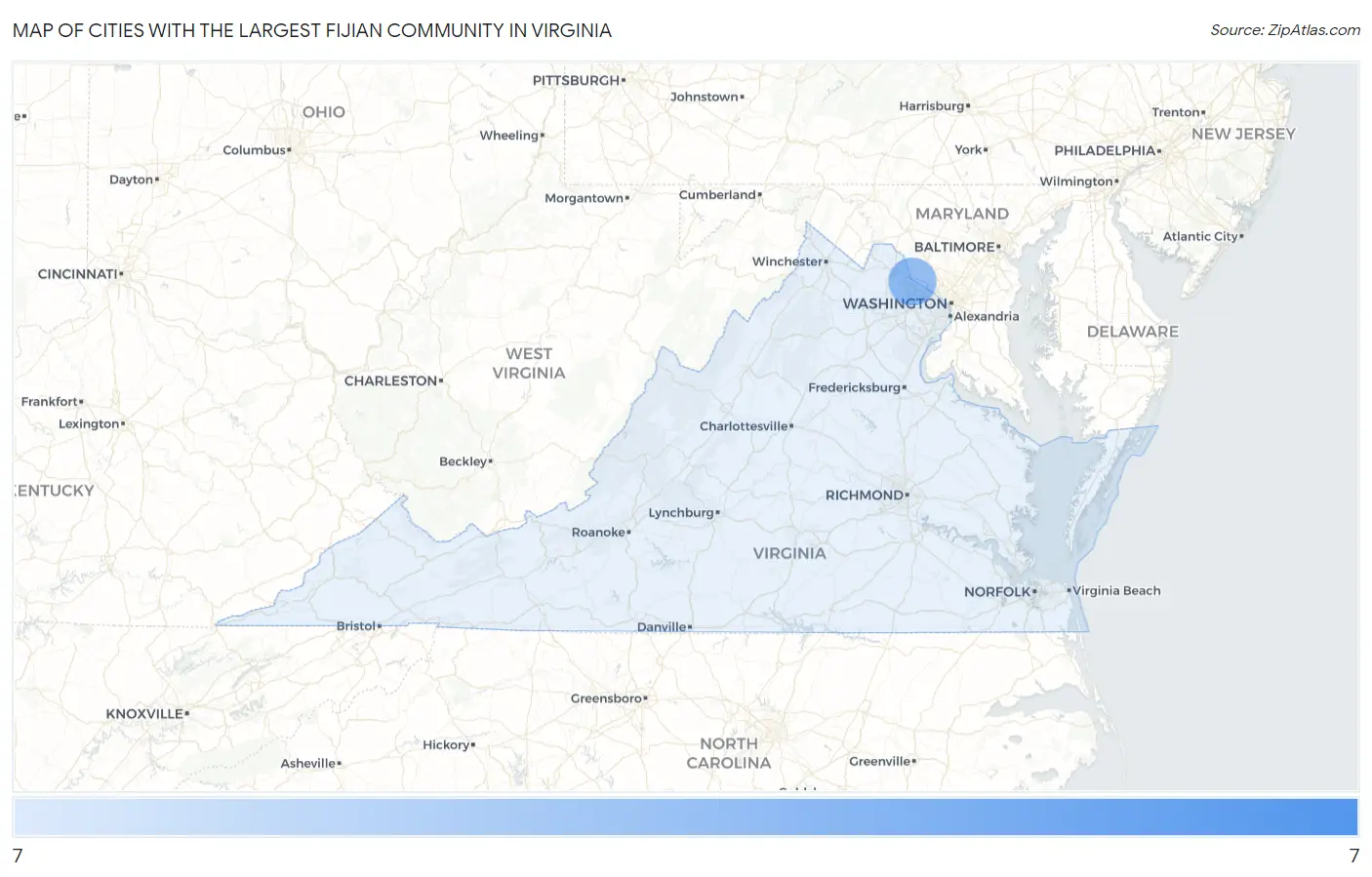 Cities with the Largest Fijian Community in Virginia Map