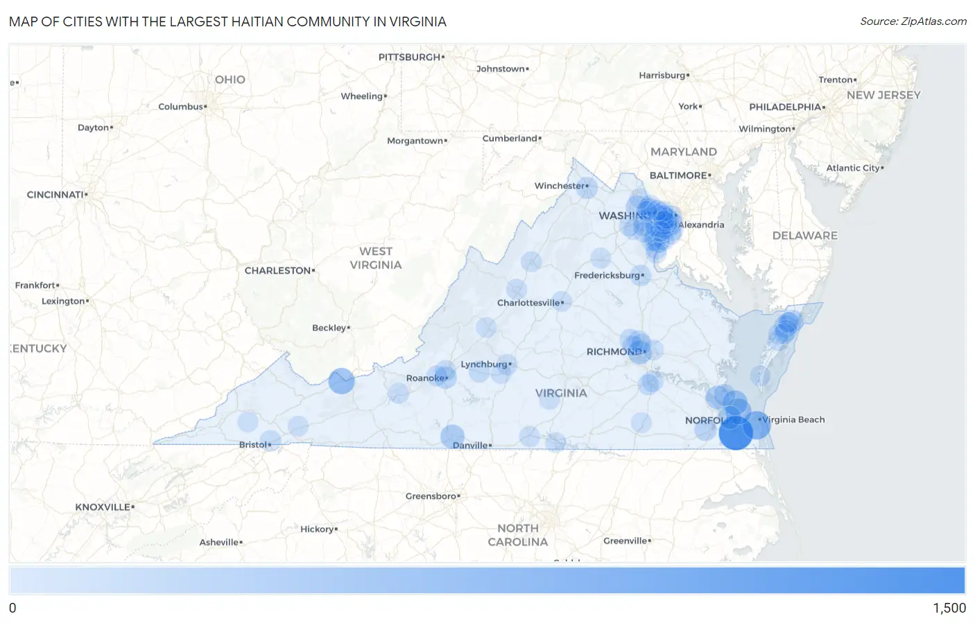 Cities with the Largest Haitian Community in Virginia Map