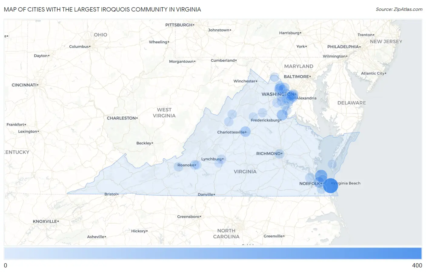 Cities with the Largest Iroquois Community in Virginia Map