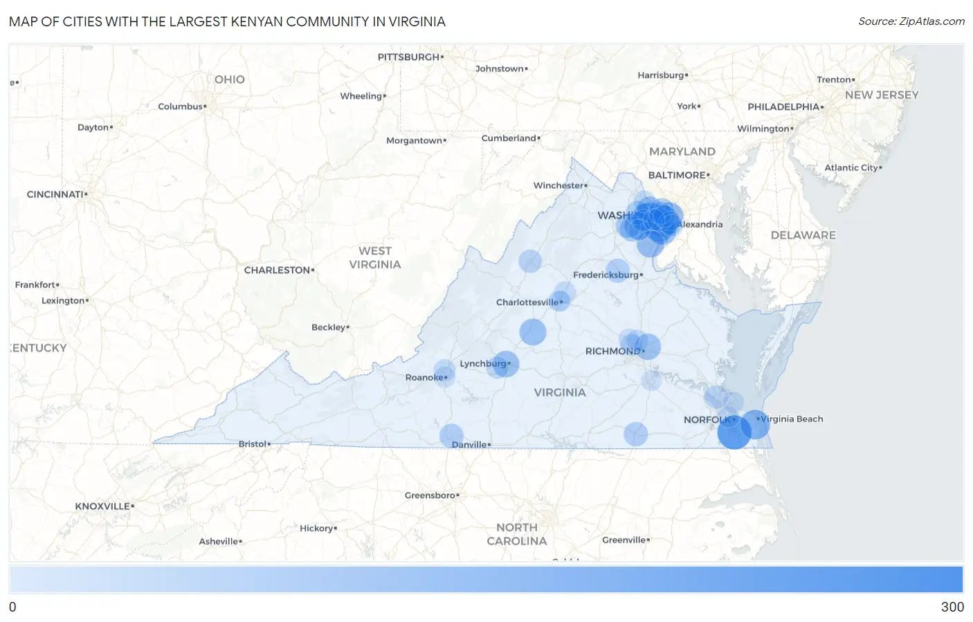Cities with the Largest Kenyan Community in Virginia Map