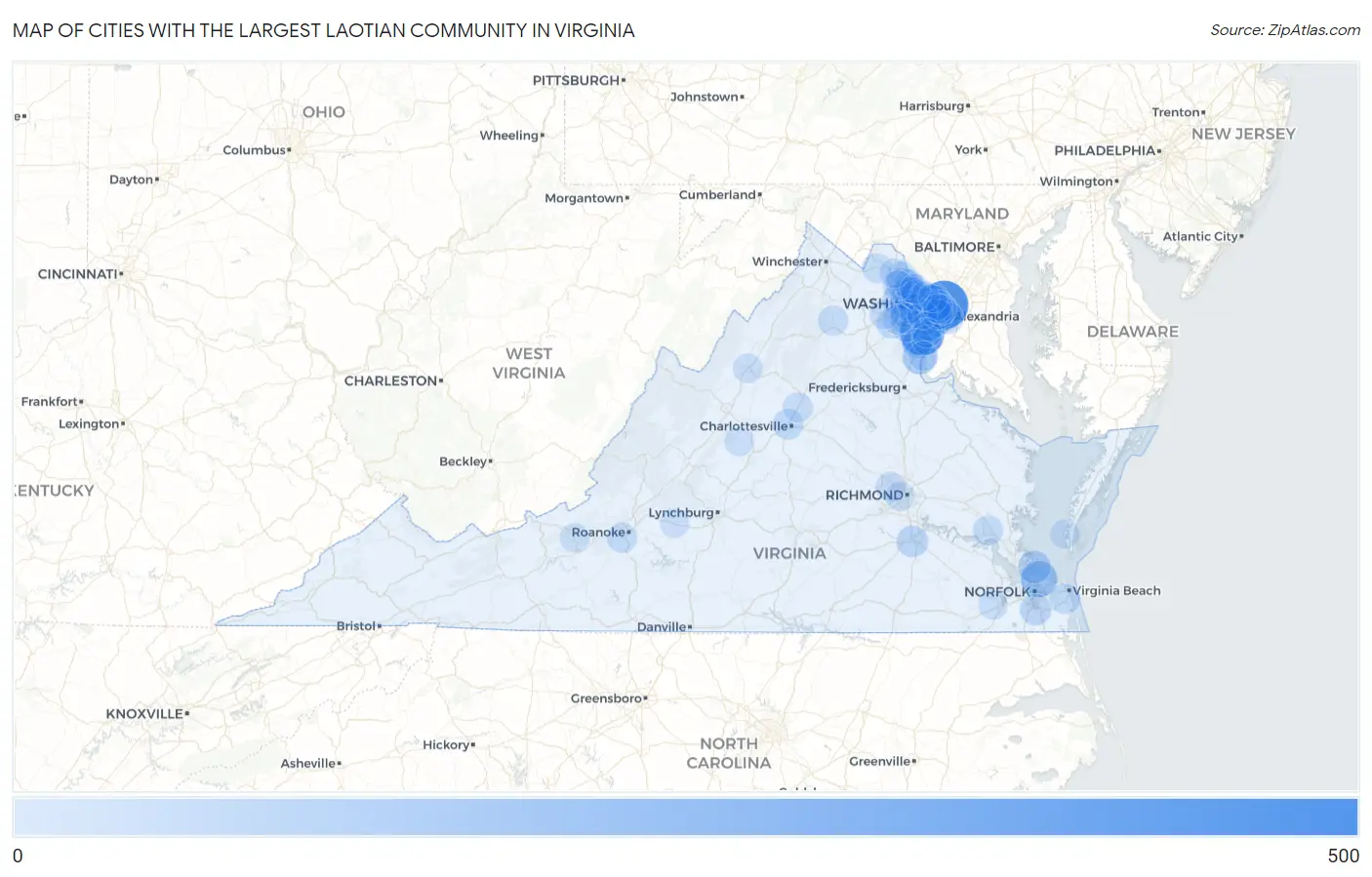 Cities with the Largest Laotian Community in Virginia Map