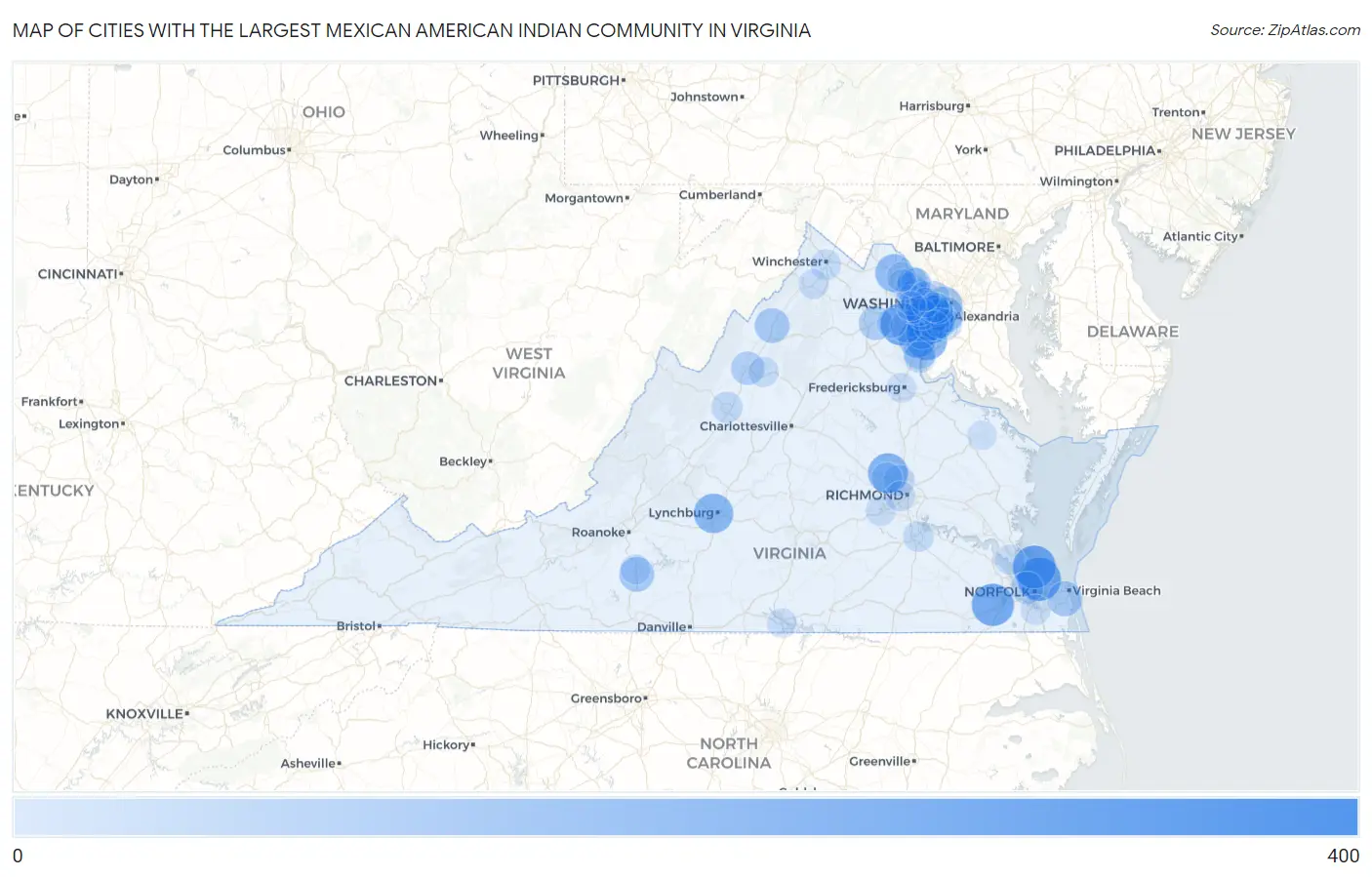 Cities with the Largest Mexican American Indian Community in Virginia Map