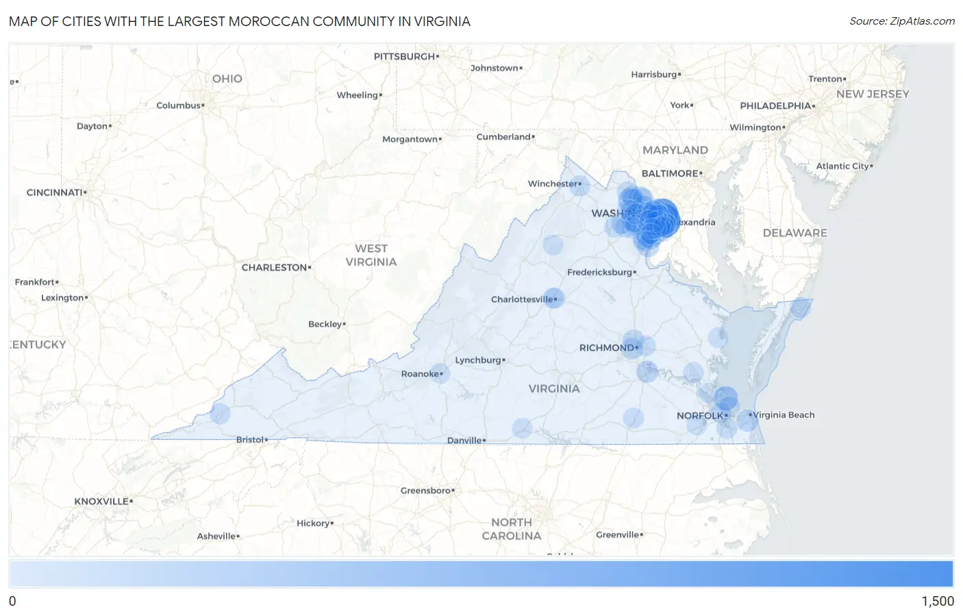 Cities with the Largest Moroccan Community in Virginia Map