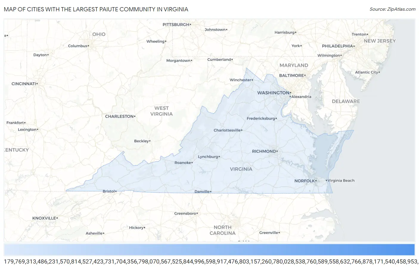Cities with the Largest Paiute Community in Virginia Map