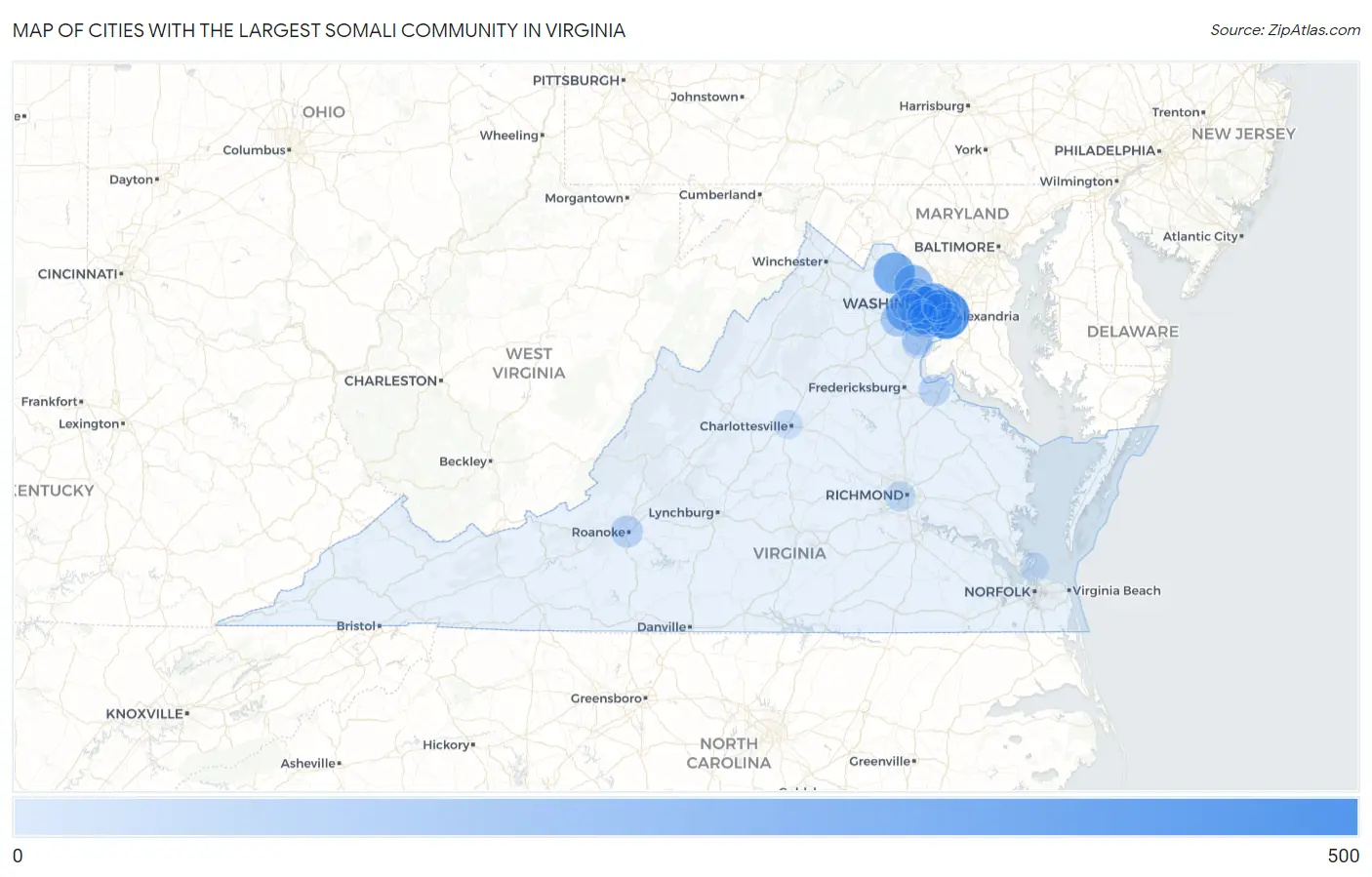 Cities with the Largest Somali Community in Virginia Map