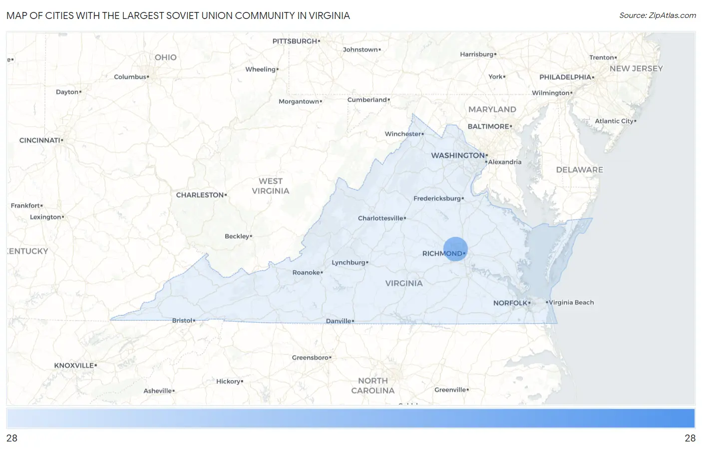 Cities with the Largest Soviet Union Community in Virginia Map