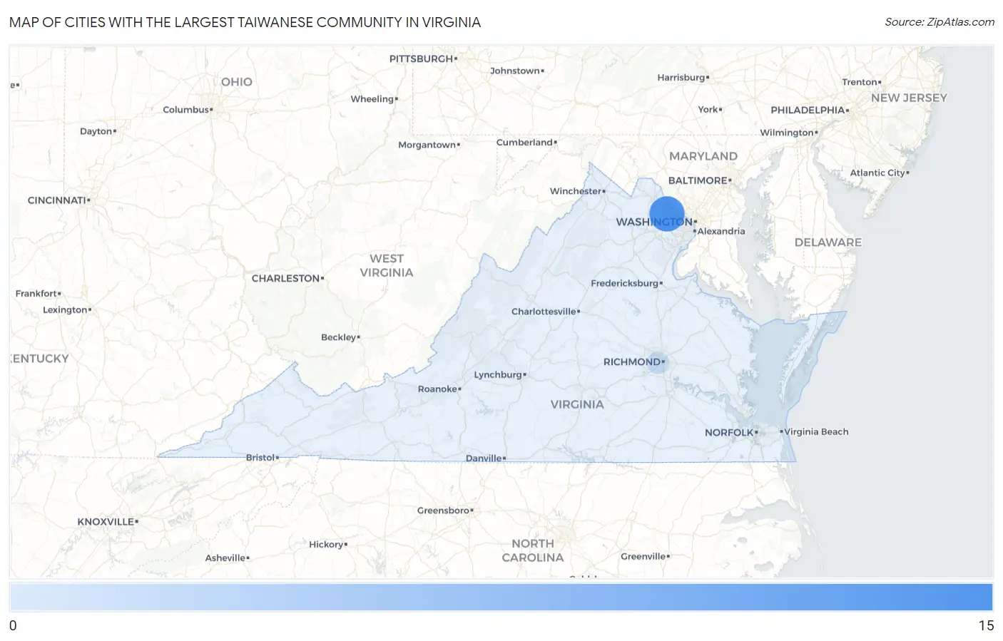 Cities with the Largest Taiwanese Community in Virginia Map