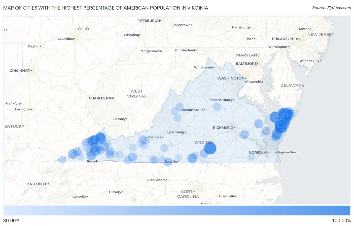 Cities with the Highest Percentage of American Population in Virginia Map
