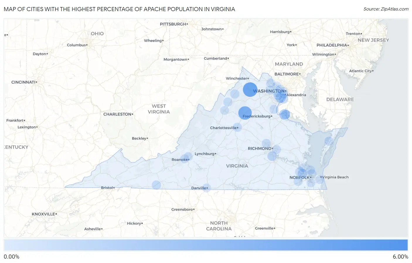 Cities with the Highest Percentage of Apache Population in Virginia Map