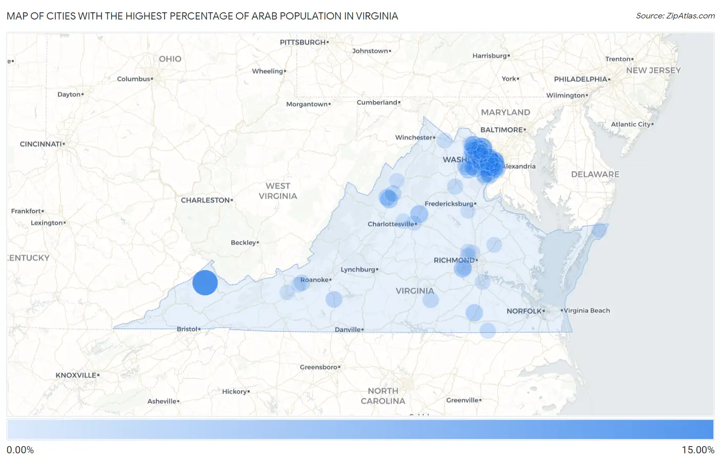 Cities with the Highest Percentage of Arab Population in Virginia Map