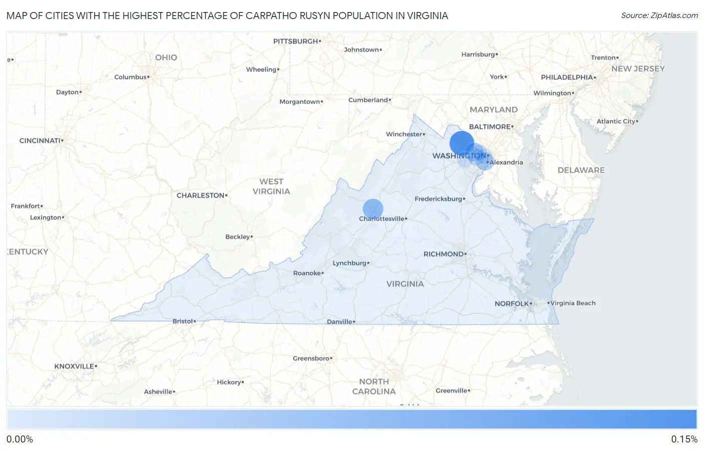 Cities with the Highest Percentage of Carpatho Rusyn Population in Virginia Map
