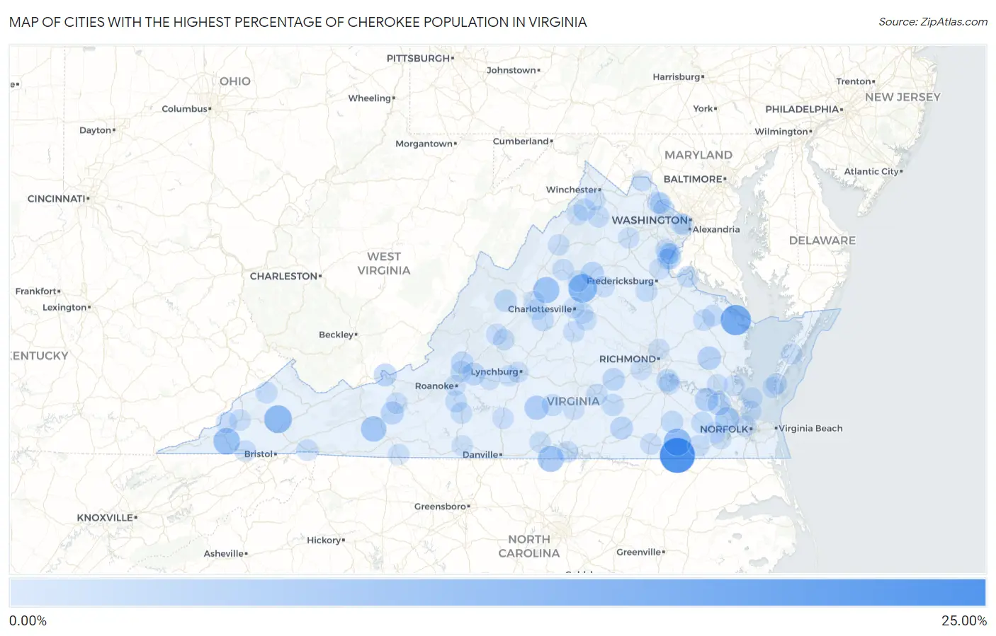 Cities with the Highest Percentage of Cherokee Population in Virginia Map