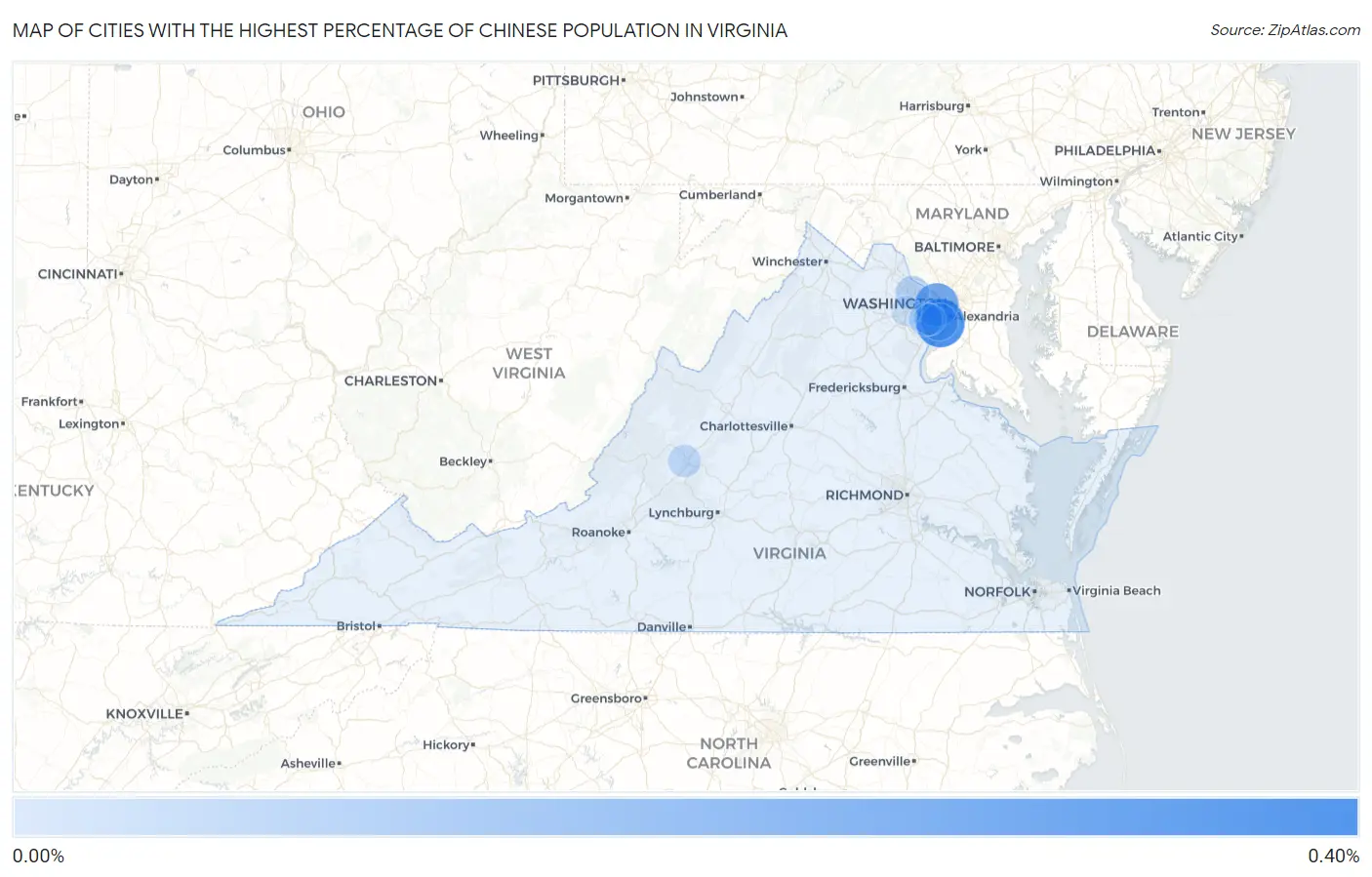 Cities with the Highest Percentage of Chinese Population in Virginia Map