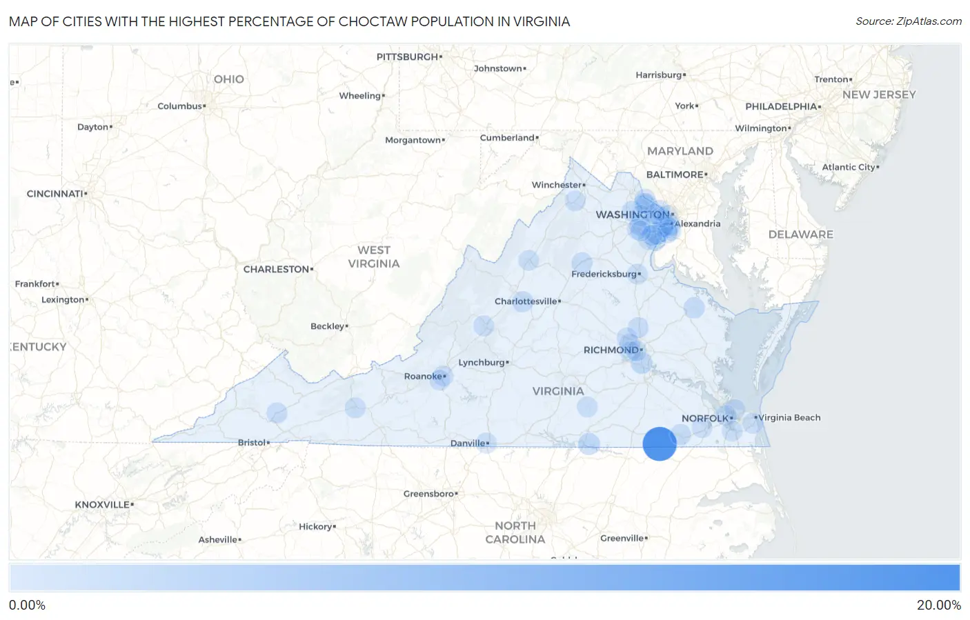 Cities with the Highest Percentage of Choctaw Population in Virginia Map