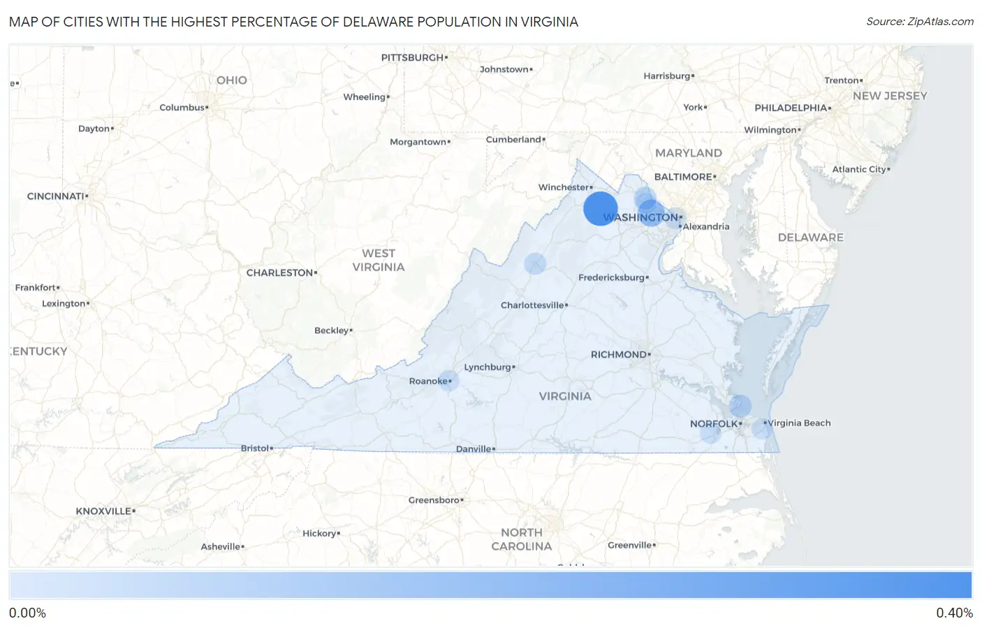 Cities with the Highest Percentage of Delaware Population in Virginia Map