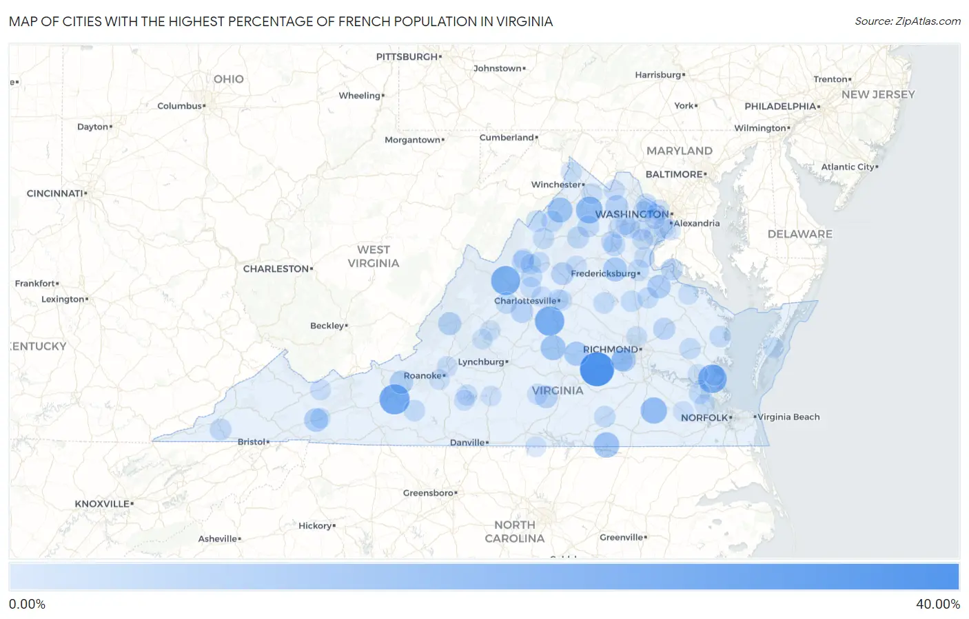 Cities with the Highest Percentage of French Population in Virginia Map