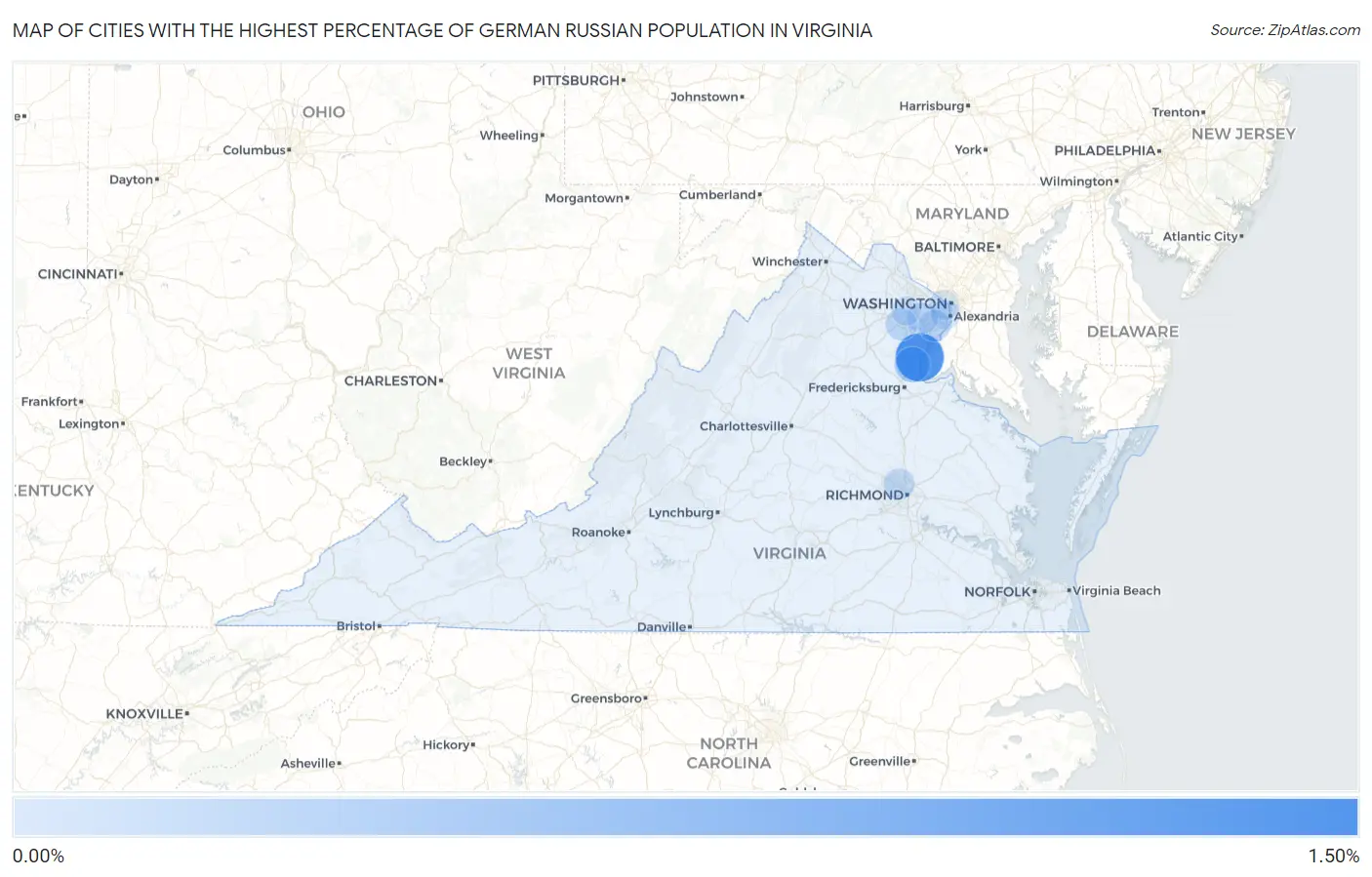 Cities with the Highest Percentage of German Russian Population in Virginia Map